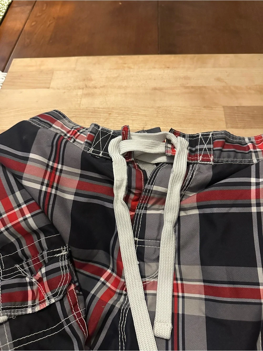 OP Plaid Swim Shorts in Black, Red & Gray